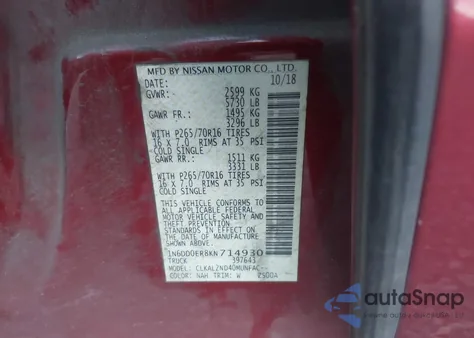 2019 Nissan Frontier Sv z USA, uszkodzony, nr VIN 1N6DD0ER8KN714930